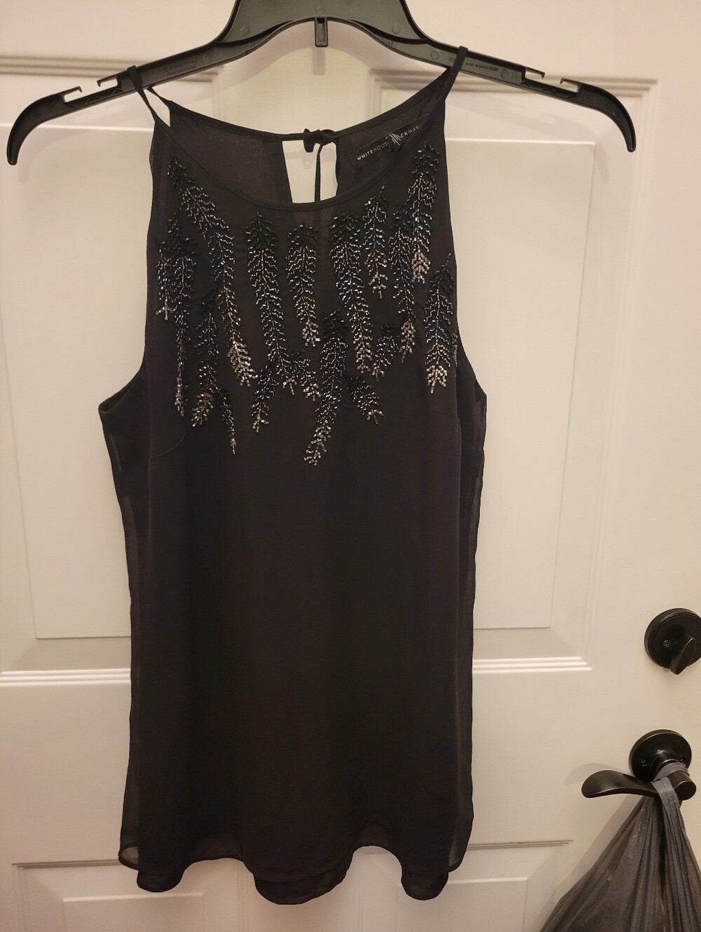 Embellished White House Black Market Black Beaded Sleeveless Top